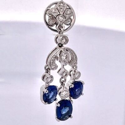 Sapphire Tassel Diamond Drop Earrings 18K