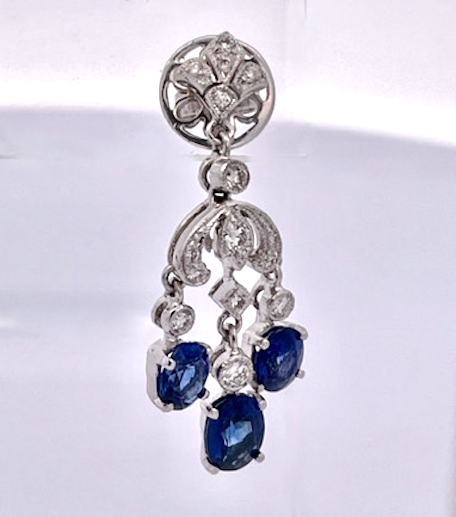 Sapphire Tassel Diamond Drop Earrings 18K