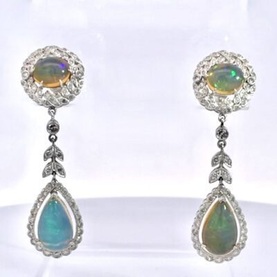 Jelly Opal Diamond Drop Earrings 18K