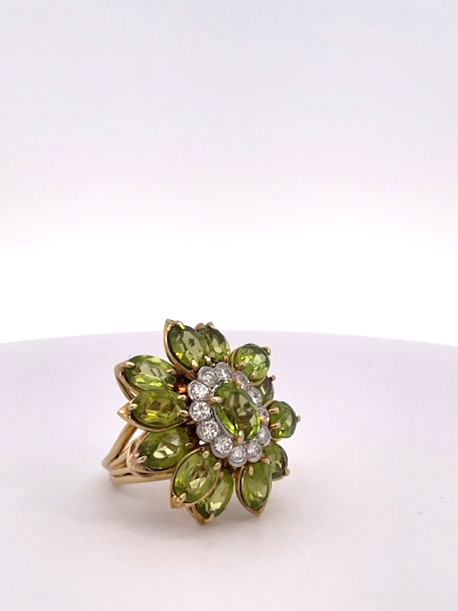 Huge Peridot Diamond Glamour Ring 14K