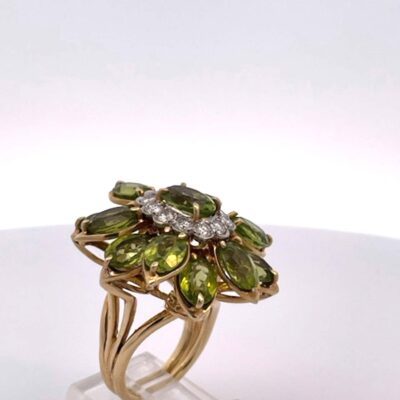 Huge Peridot Diamond Glamour Ring 14K