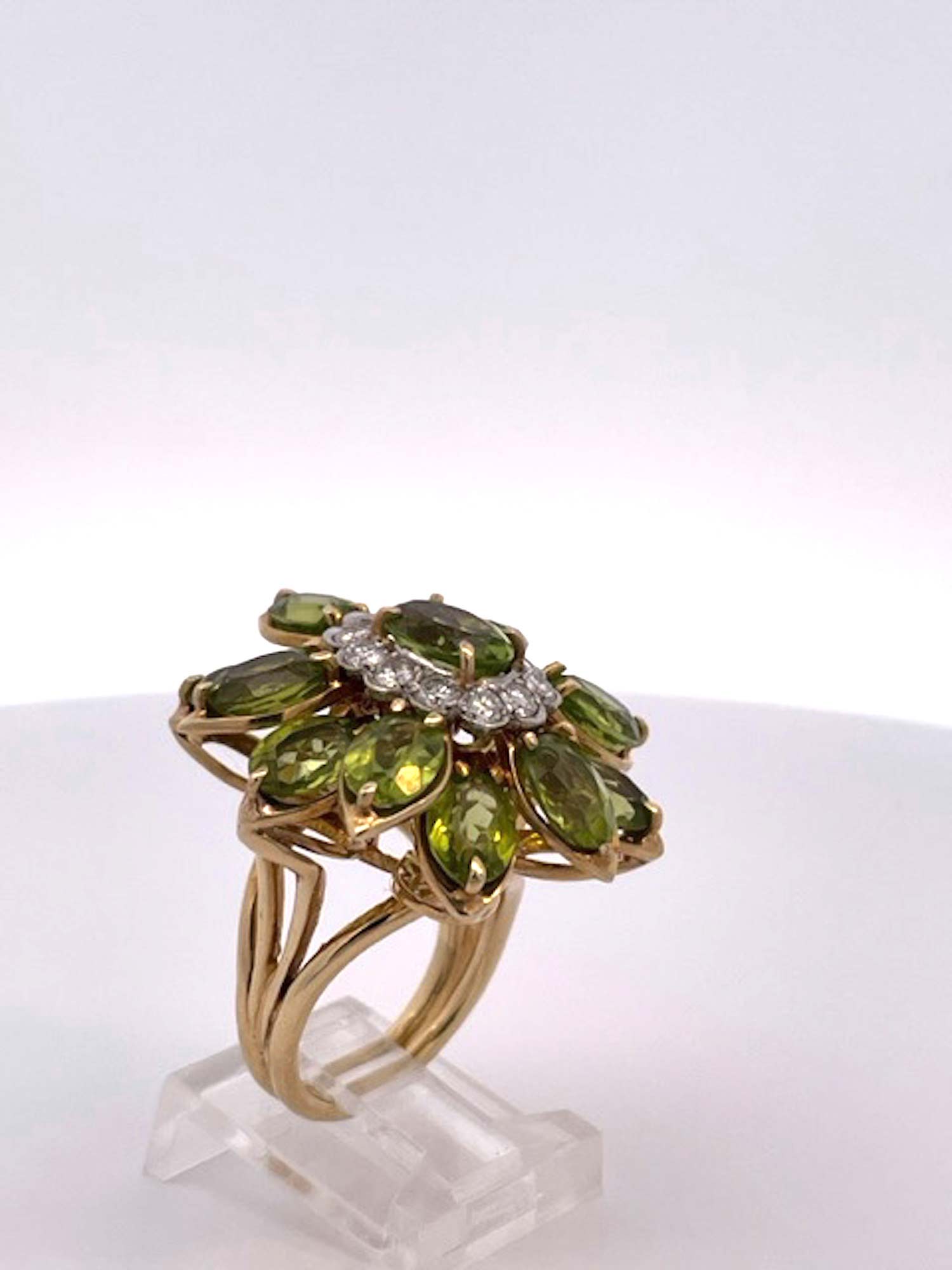 Huge Peridot Diamond Glamour Ring 14K