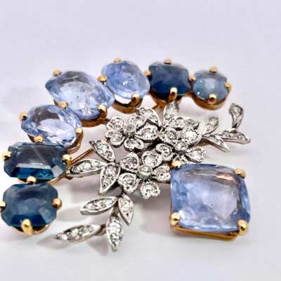 18K Sapphire Diamond Brooch 20 carats