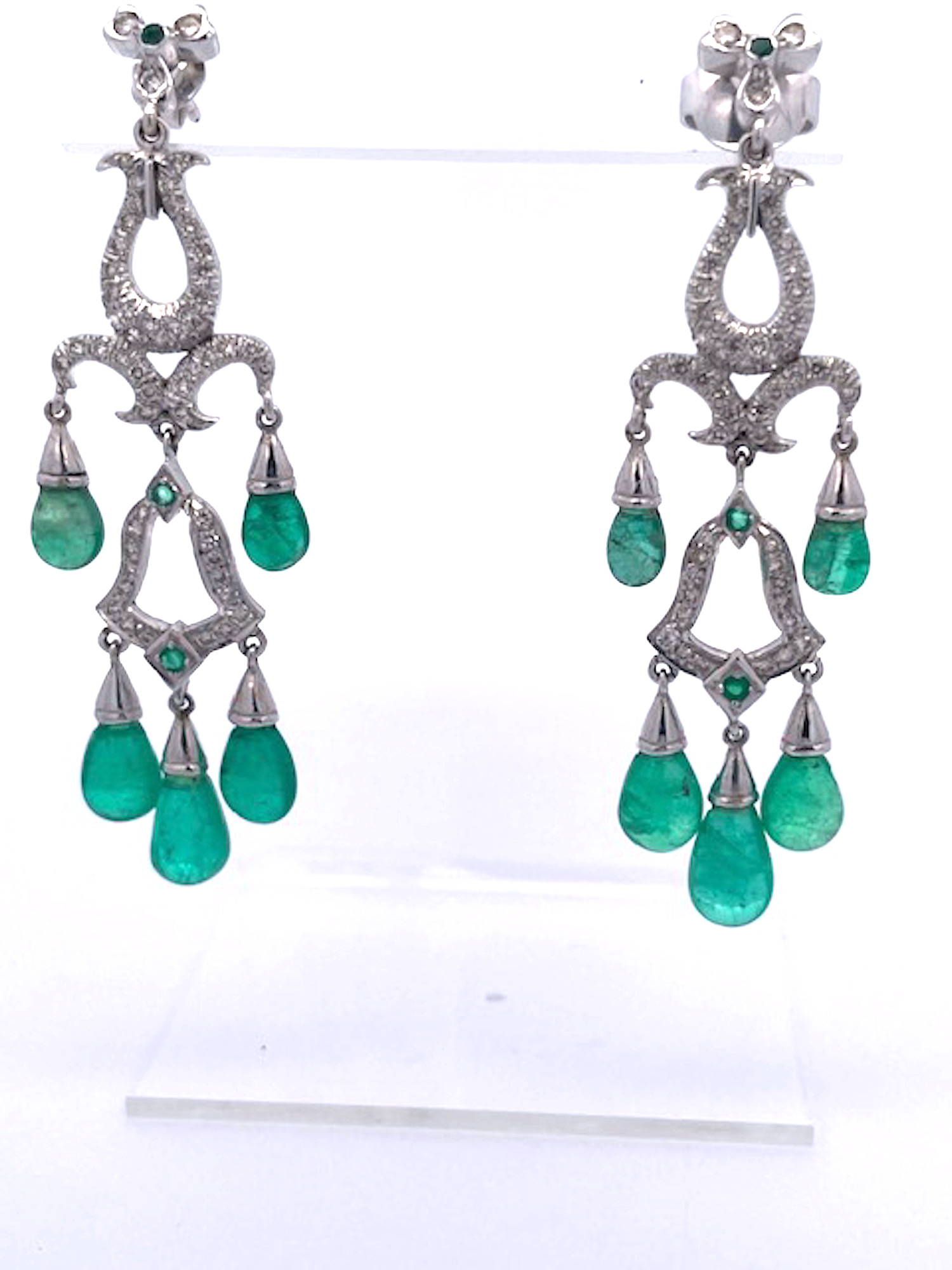 Emerald Diamond Chandelier Drop Earrings 14K