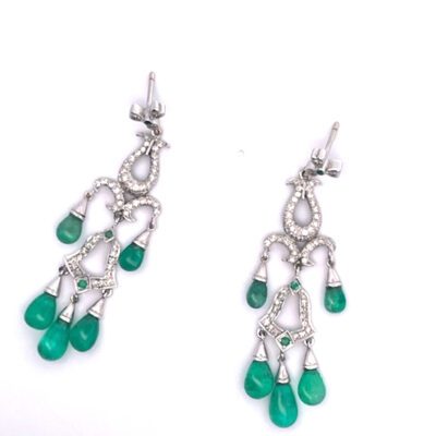 Emerald Diamond Chandelier Drop Earrings 14K