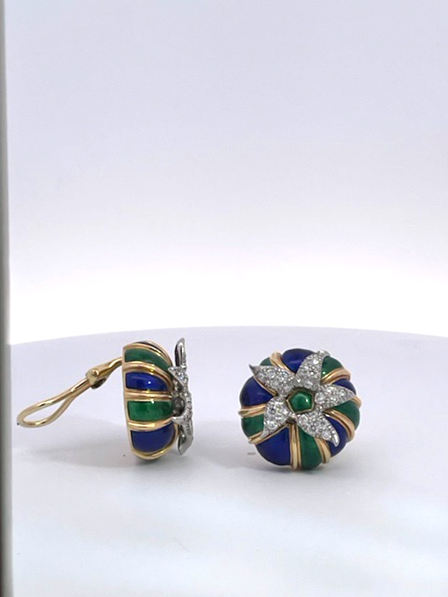 Tiffany Schlumberger Enamel Earrings 18K Diamonds