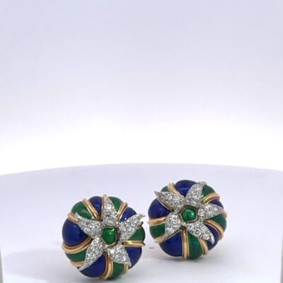 Tiffany Schlumberger Enamel Earrings 18K Diamonds