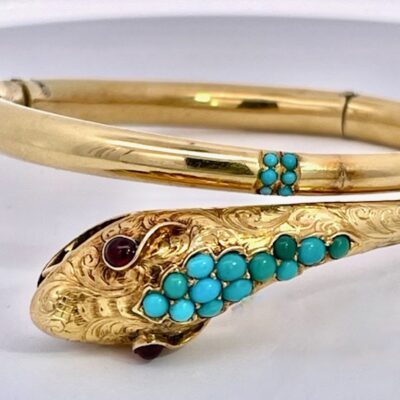 14K Yellow Gold Snake Bracelet Turquoise