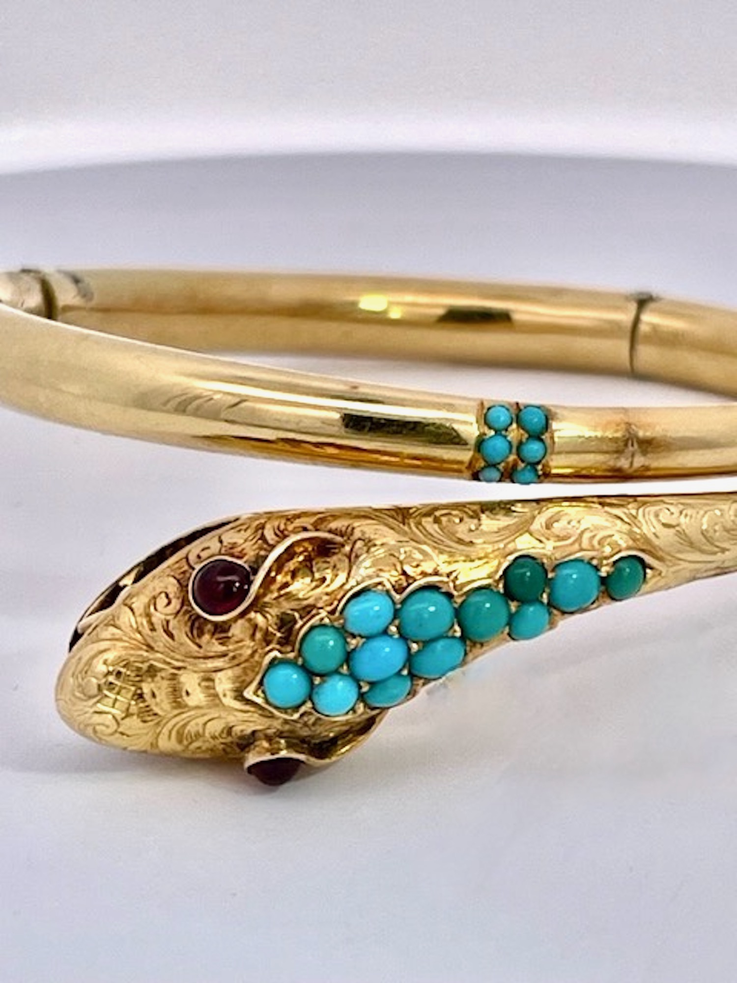 14K Yellow Gold Snake Bracelet Turquoise