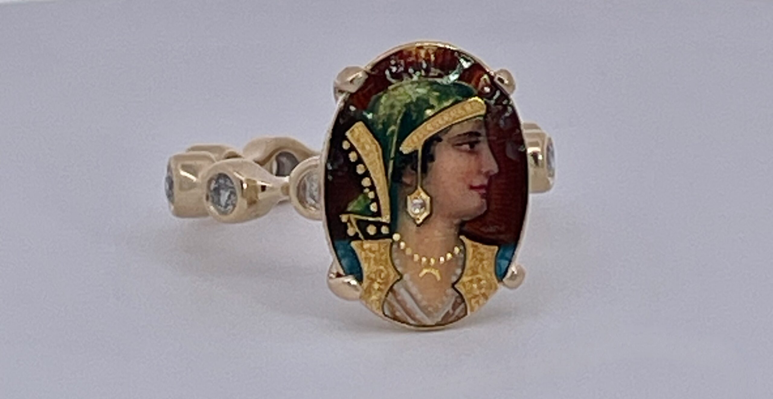 Enamel Faced Portrait of Athena Ring 14K
