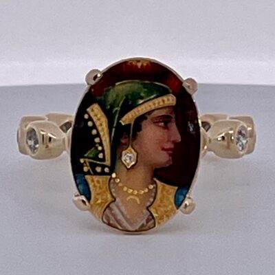 Enamel Faced Portrait of Athena Ring 14K