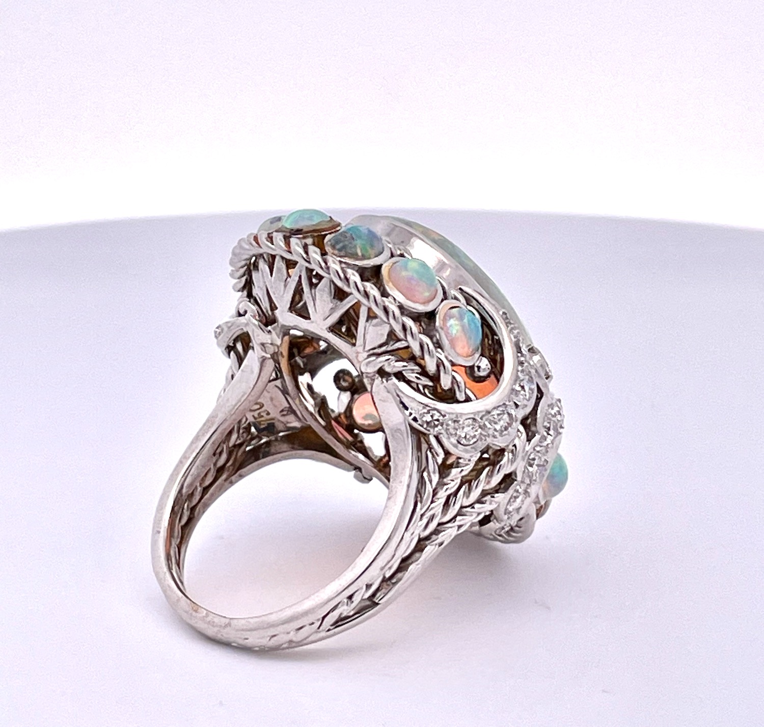 Large Opal Diamond Ring 18K 6.75