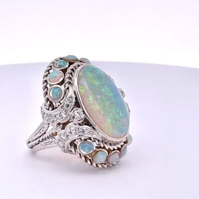 Large Opal Diamond Ring 18K 6.75