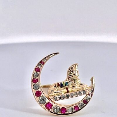 Antique Ruby Diamond Crescent Egyptian ring 5.75