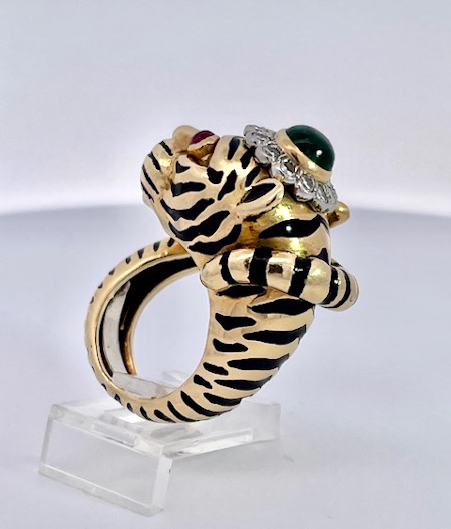 David Webb Tiger ring Ruby eyes, Emerald Head