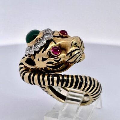 David Webb Tiger ring Ruby eyes, Emerald Head