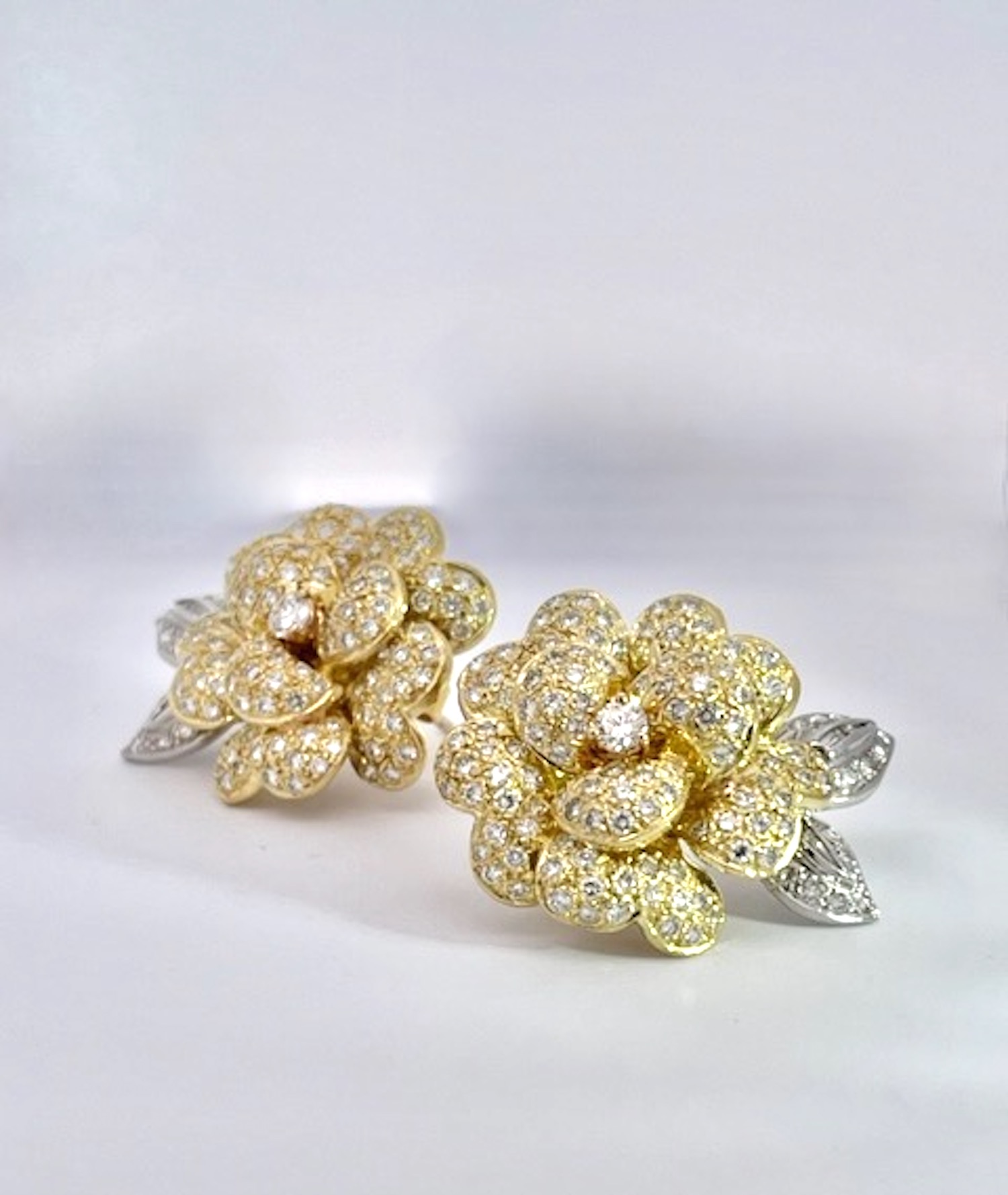 Diamond Rose Earrings Large Yellow Gold 14K