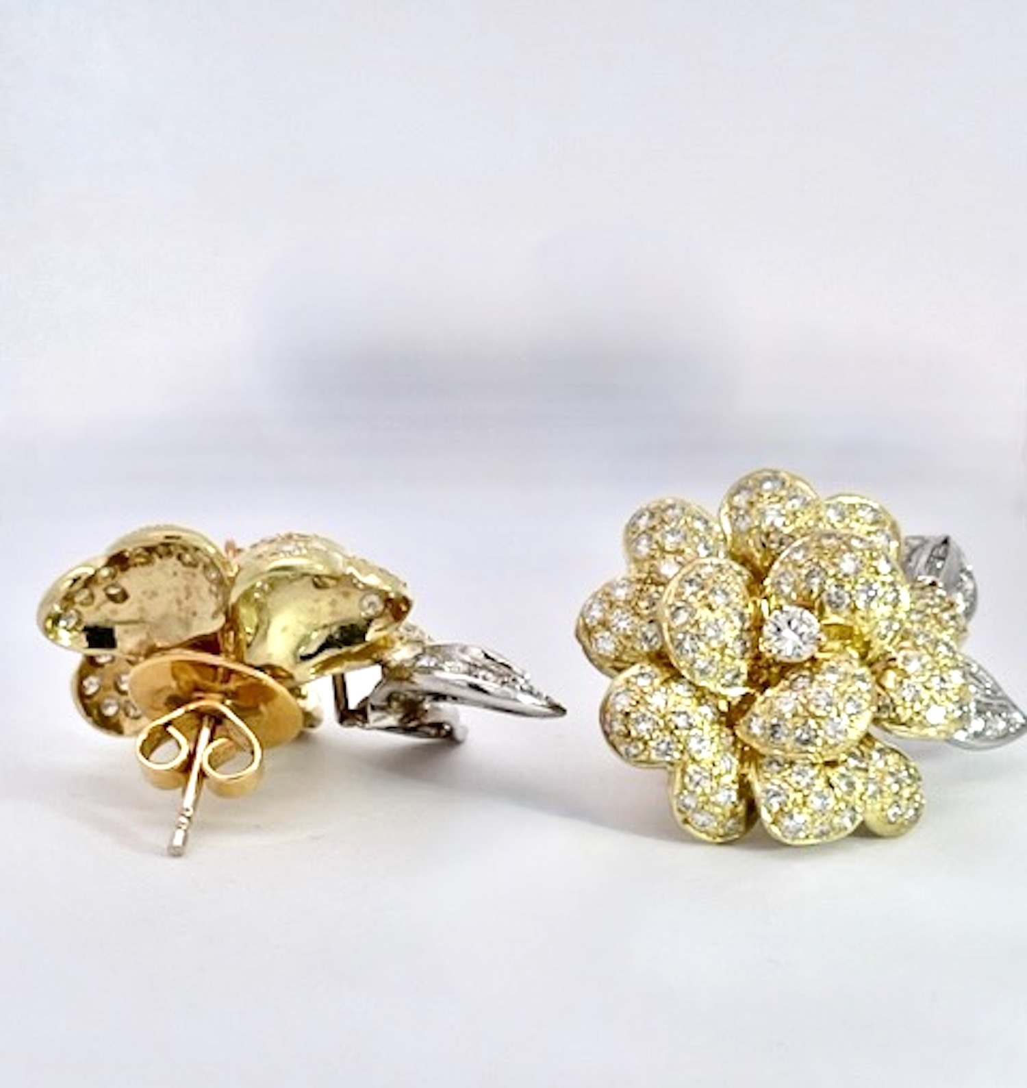 Diamond Rose Earrings Large Yellow Gold 14K