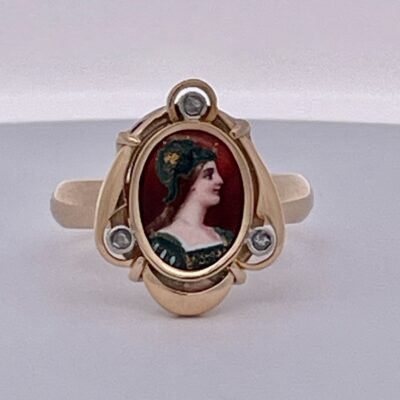 14K Yellow Gold Enamel Face of Athena