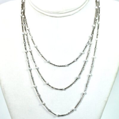 Seed Pearl Diamond Platinum 52" long Necklace