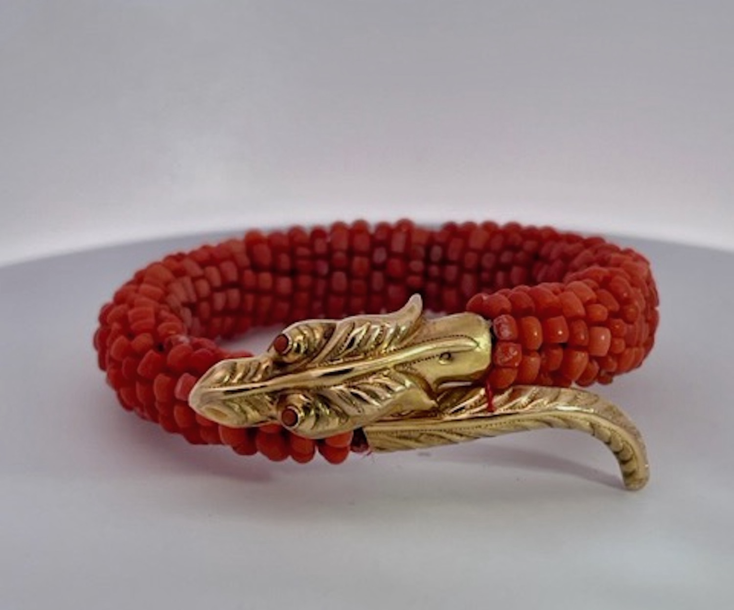 Coral Beaded Snake Bracelet 9K