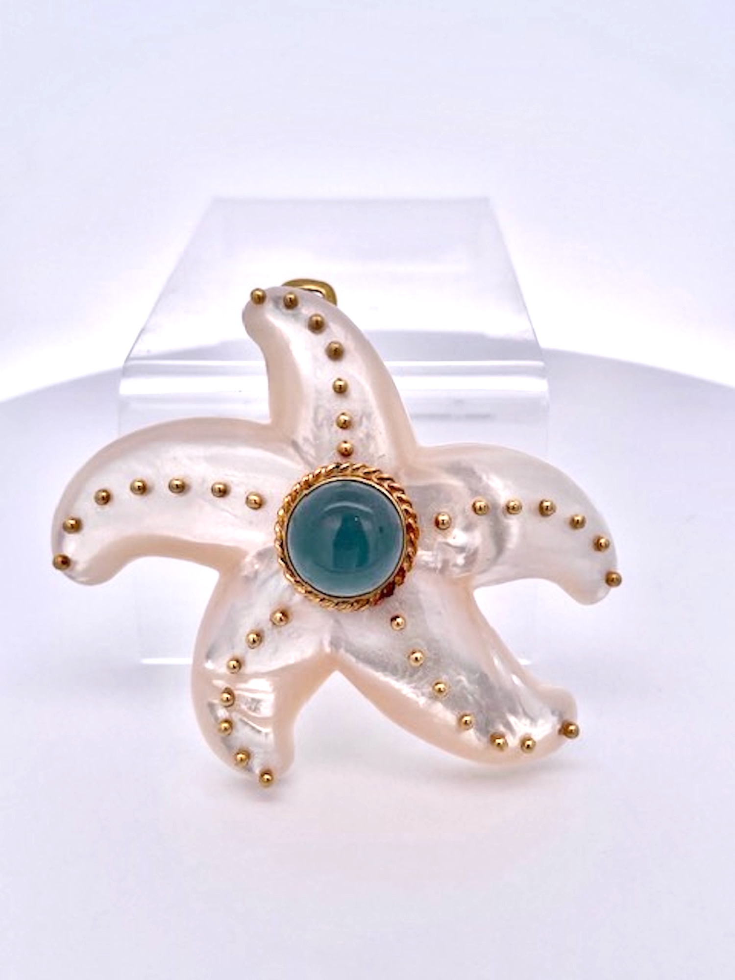Maz 18K MOP Aquamarine Brooch/Necklace Starfish