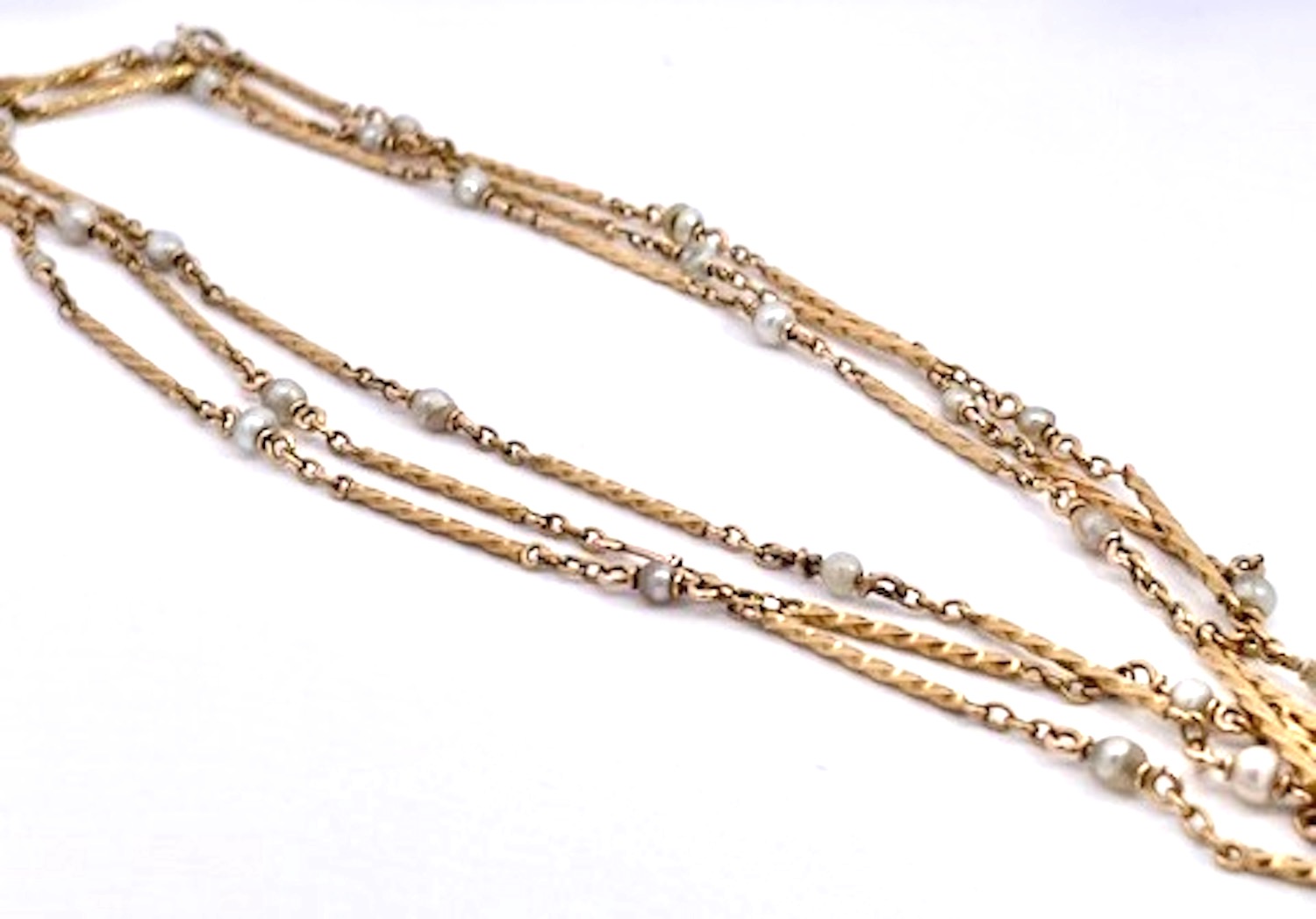 14K Gold Pearl Long Chain 44″ Long