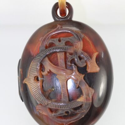 Antique 1890's Tortoise Shell Locket with Tortoise link Chain