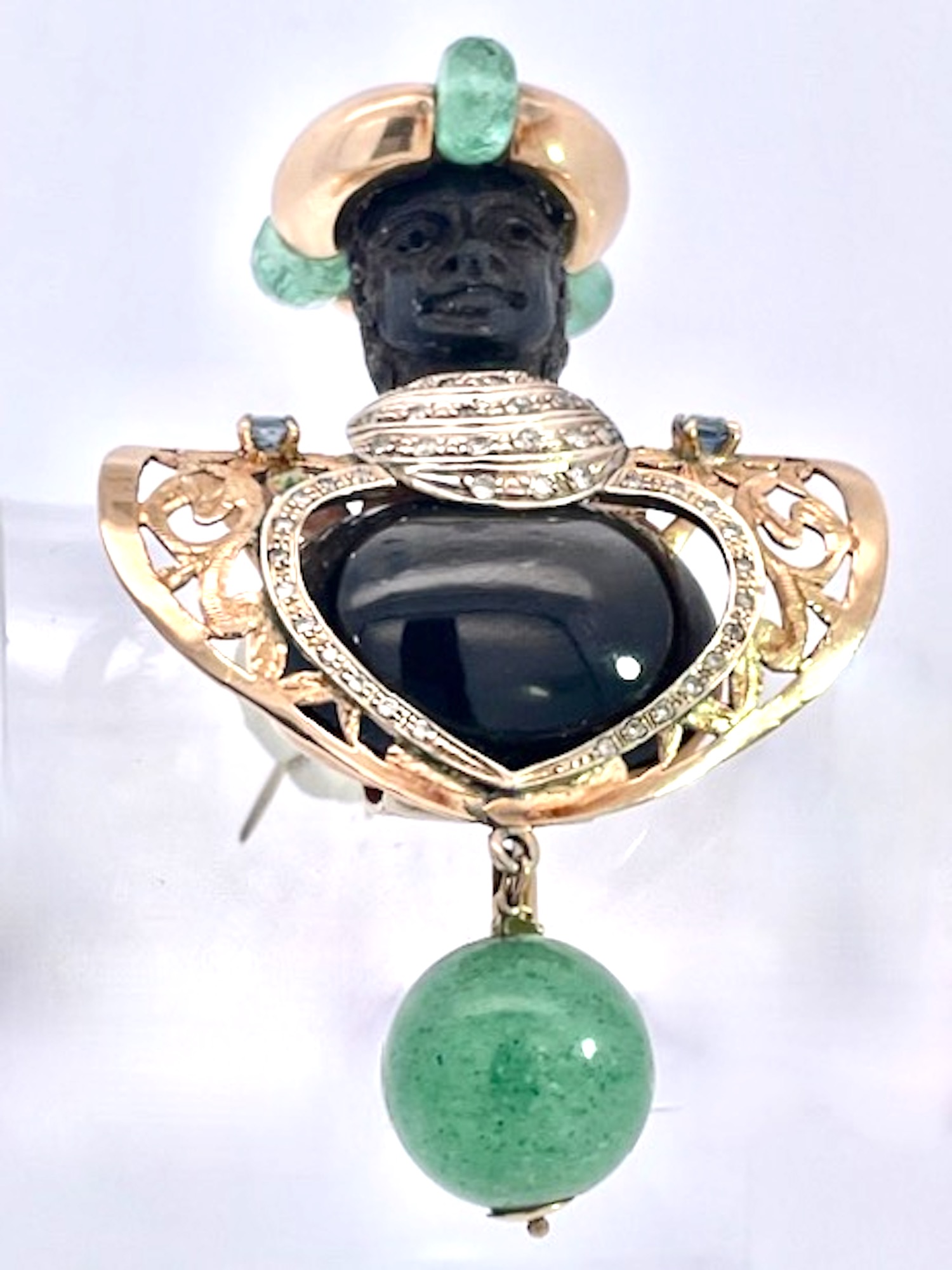 Black Star Diopside Colored Gemstone Moretto Brooch