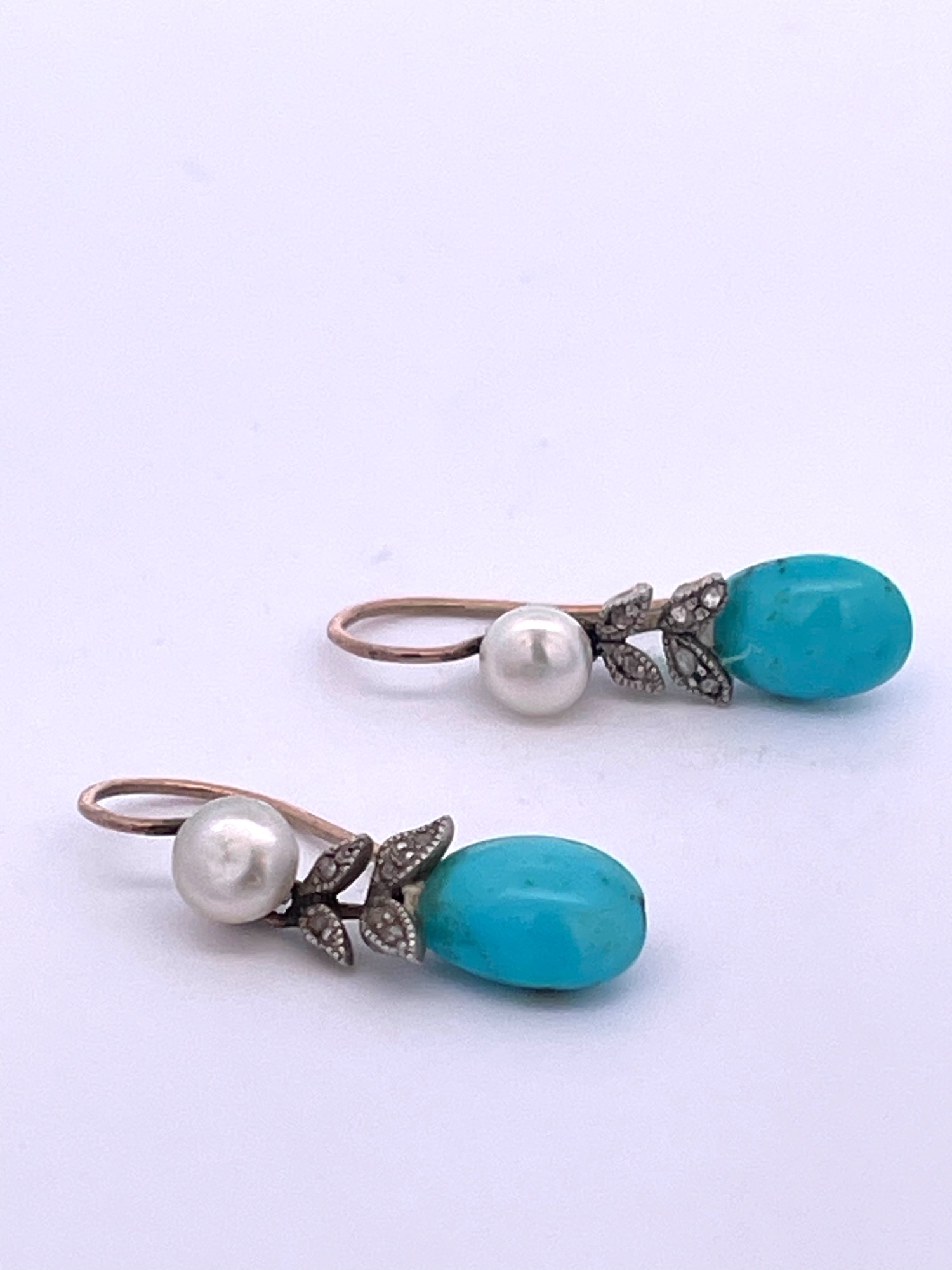 Turquoise Pearl Petite Earrings 14K